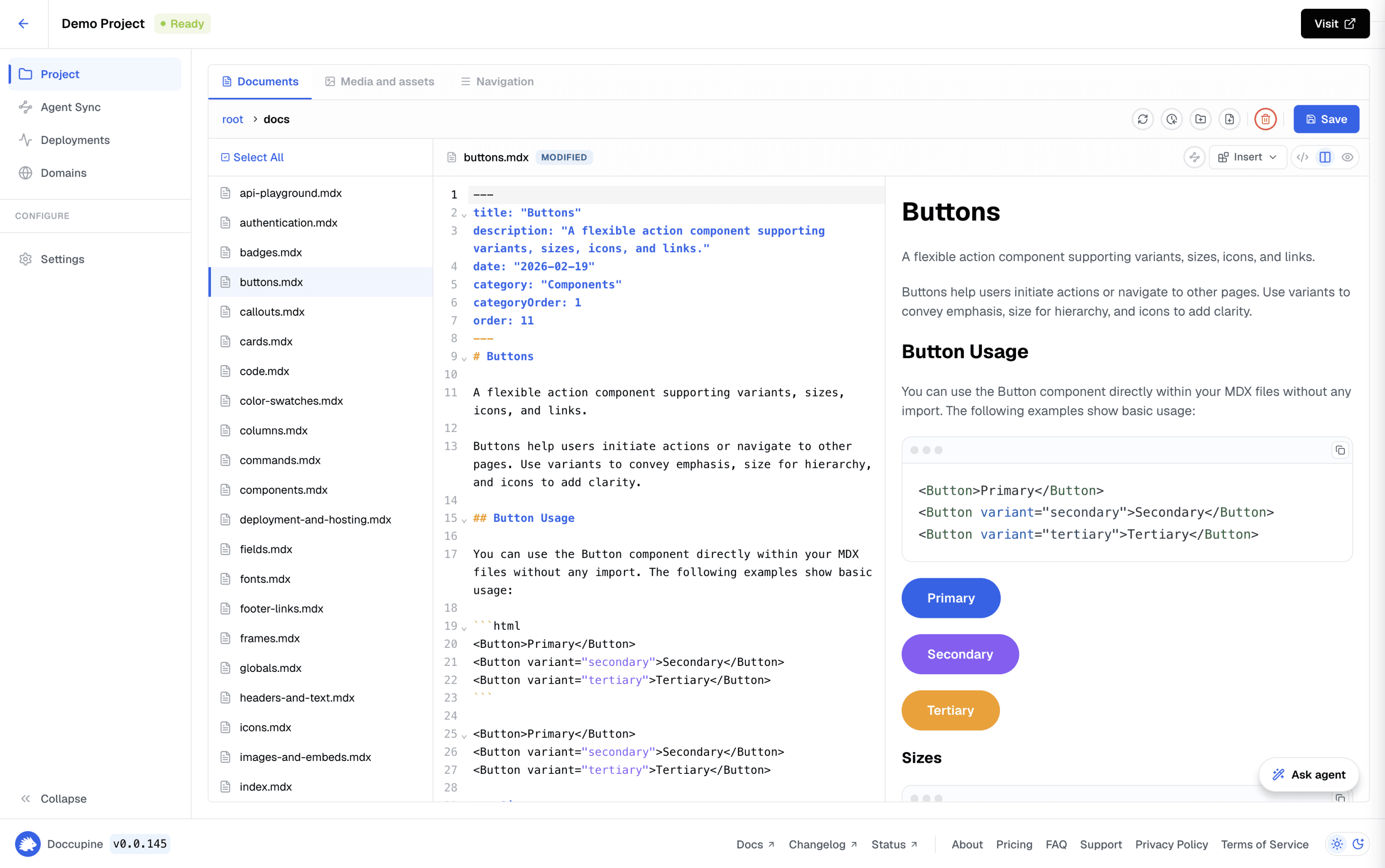 Doccupine editor in light mode designed by Riangle