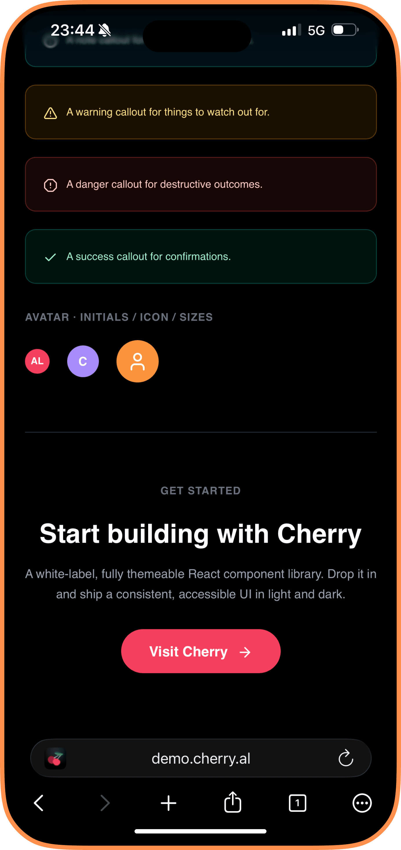 Cherry Design System on mobile