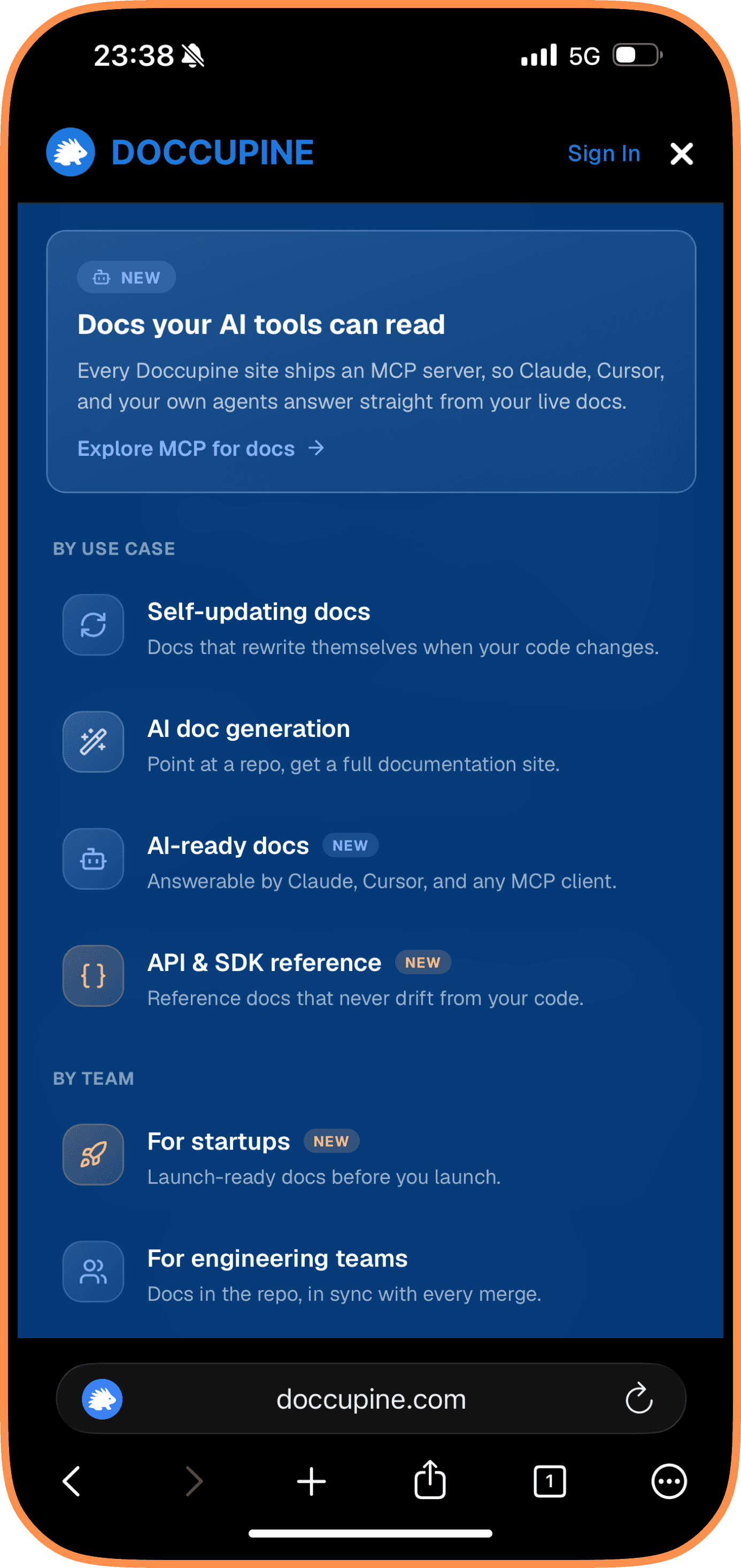 Doccupine mobile menu